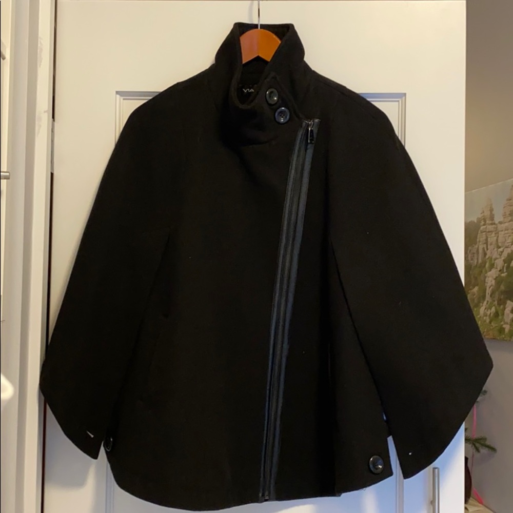 Via Spiga Zip Close Black Asymmetrical Cape S/M